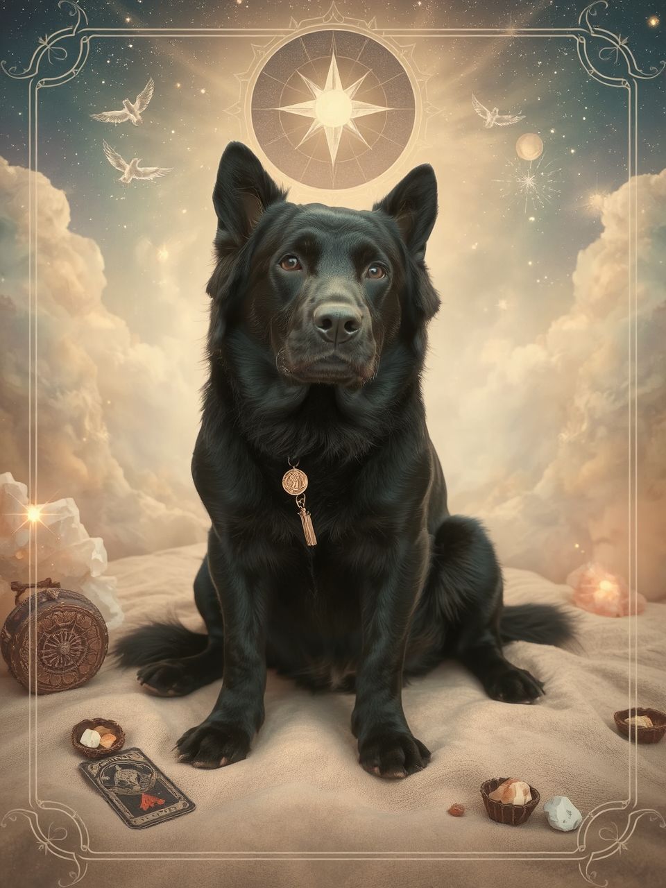 A fekete kutya az elengedés útját jelképezi.