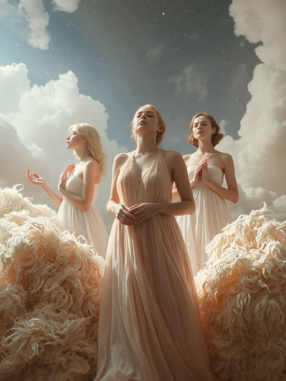 A selyem a tisztaságot, a gyapjú a melegséget képviseli.