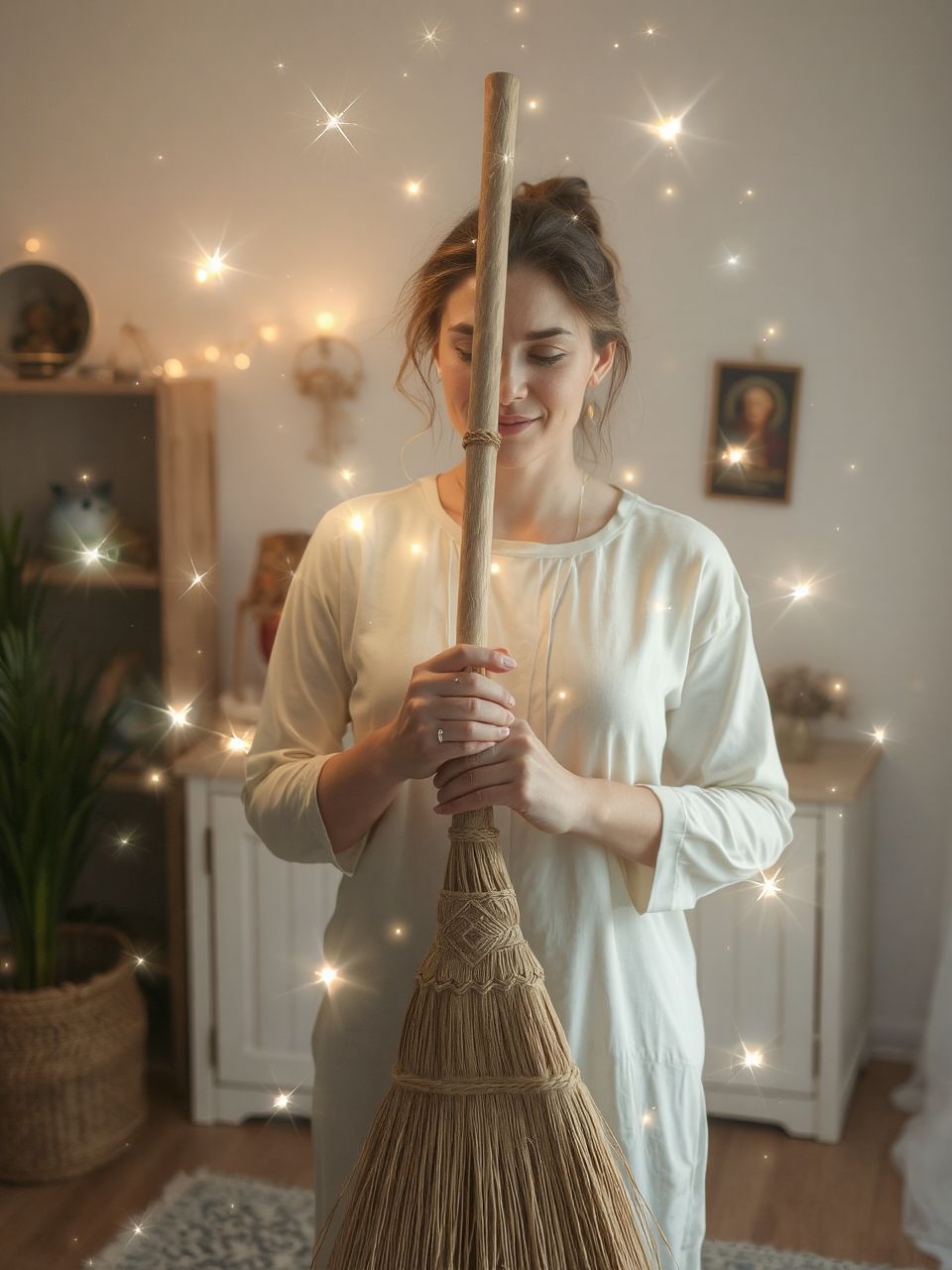 A seprű védelmet nyújt a negatív energiák ellen.