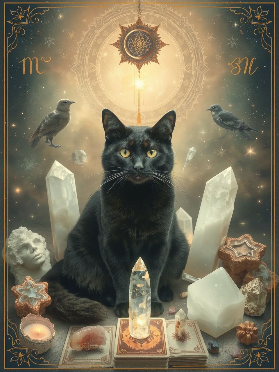 A fekete macska a misztikus világ kapuját őrzi.