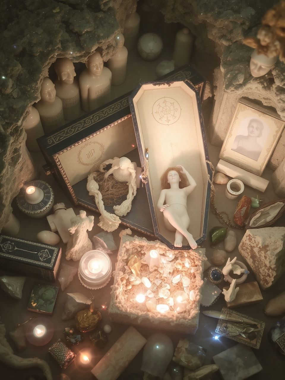 A fedél nélküli koporsó a lezáratlan dolgokat jelzi.