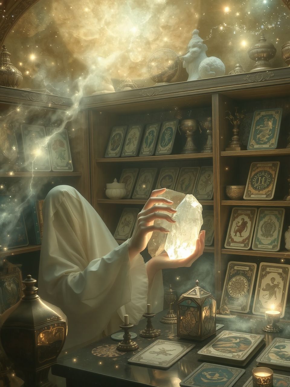 A gyógyszerek polcai az érzelmi gyógyulás útját jelzik.