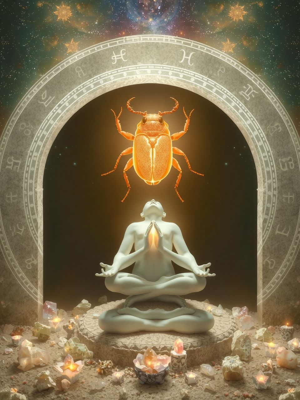 A szkarabeusz az újjászületés és a védelem szimbóluma.