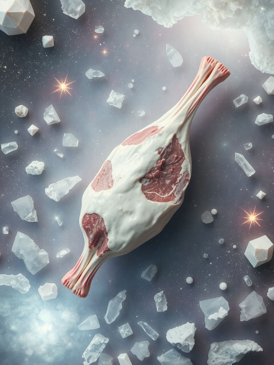 A fagyott hús az idő visszafordítását szimbolizálja.