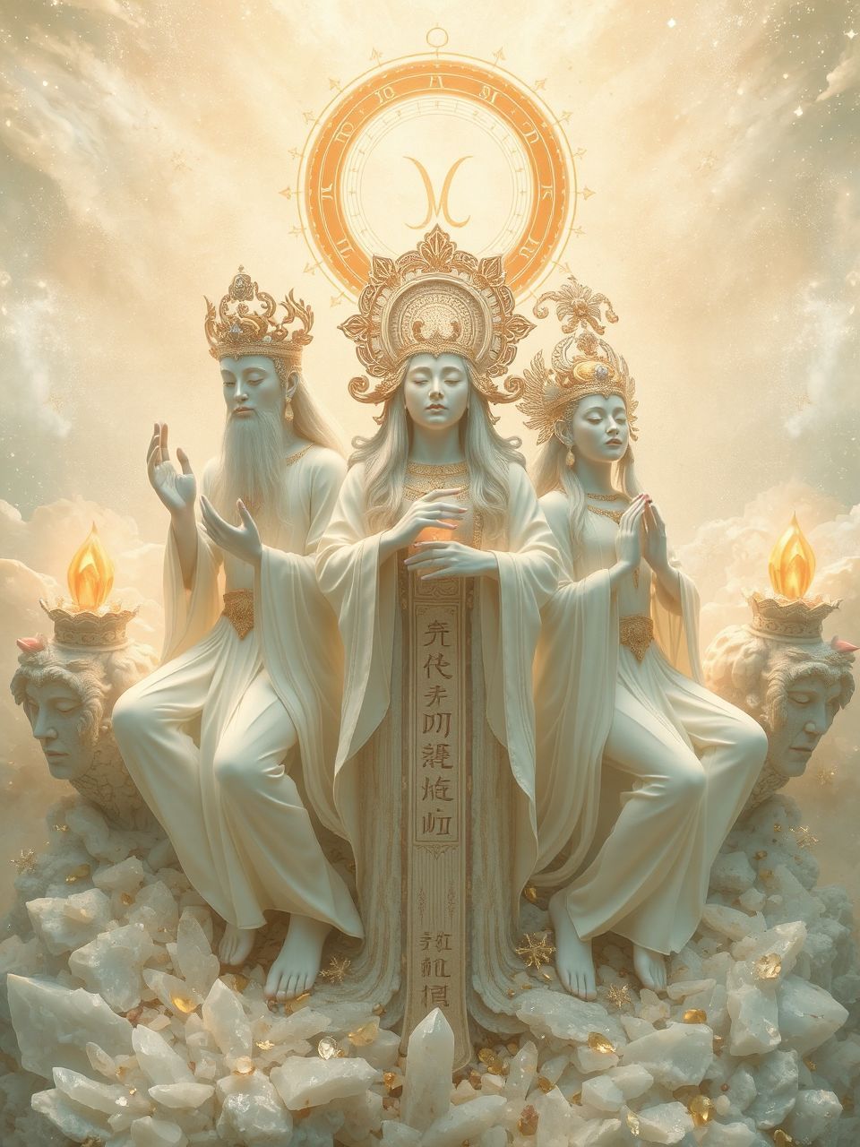 A Fu-Lu-Shou triász a bőség és hosszú élet szimbóluma.