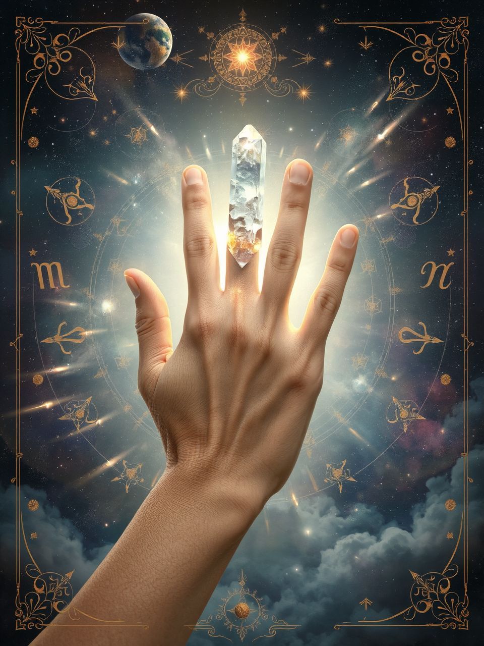 A színek és textúrák energiamintákat tükröznek a tenyéren.