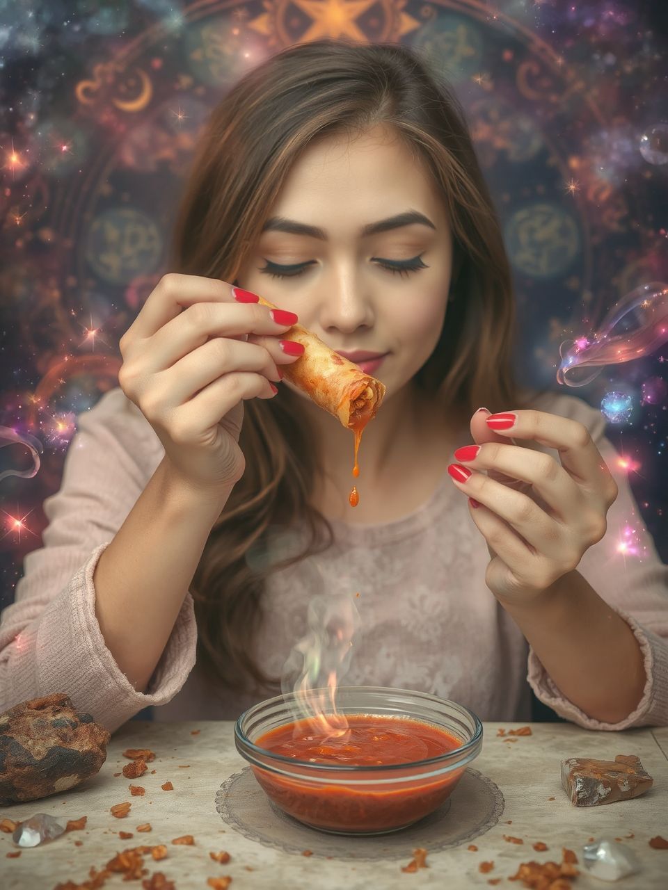 A pikáns mártogatós fűszerei fokozzák az ízek élvezetét.