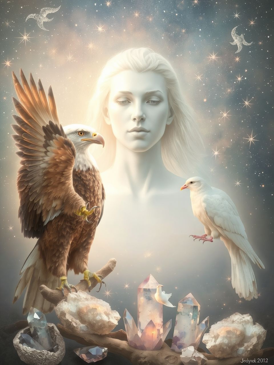 A Mérleg erőállatai: a sas és a galamb egyensúlya.