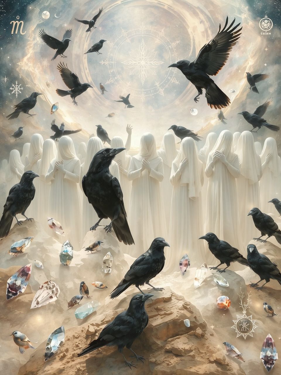 A varjú szimbolizálja a transzcendenciát és a titkokat.