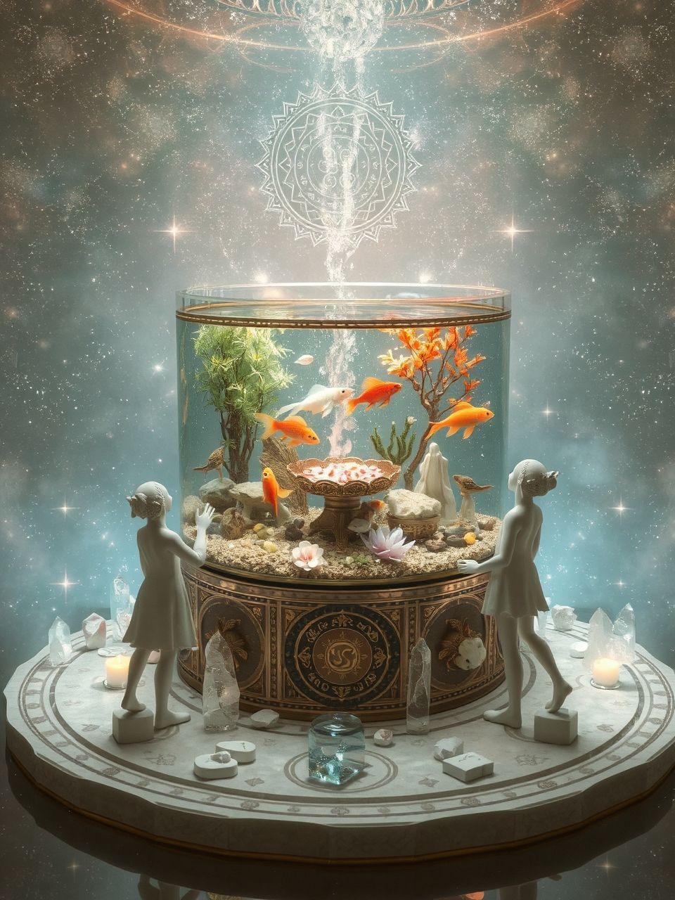 Az akvárium formája erősíti az öt elem egyensúlyát.