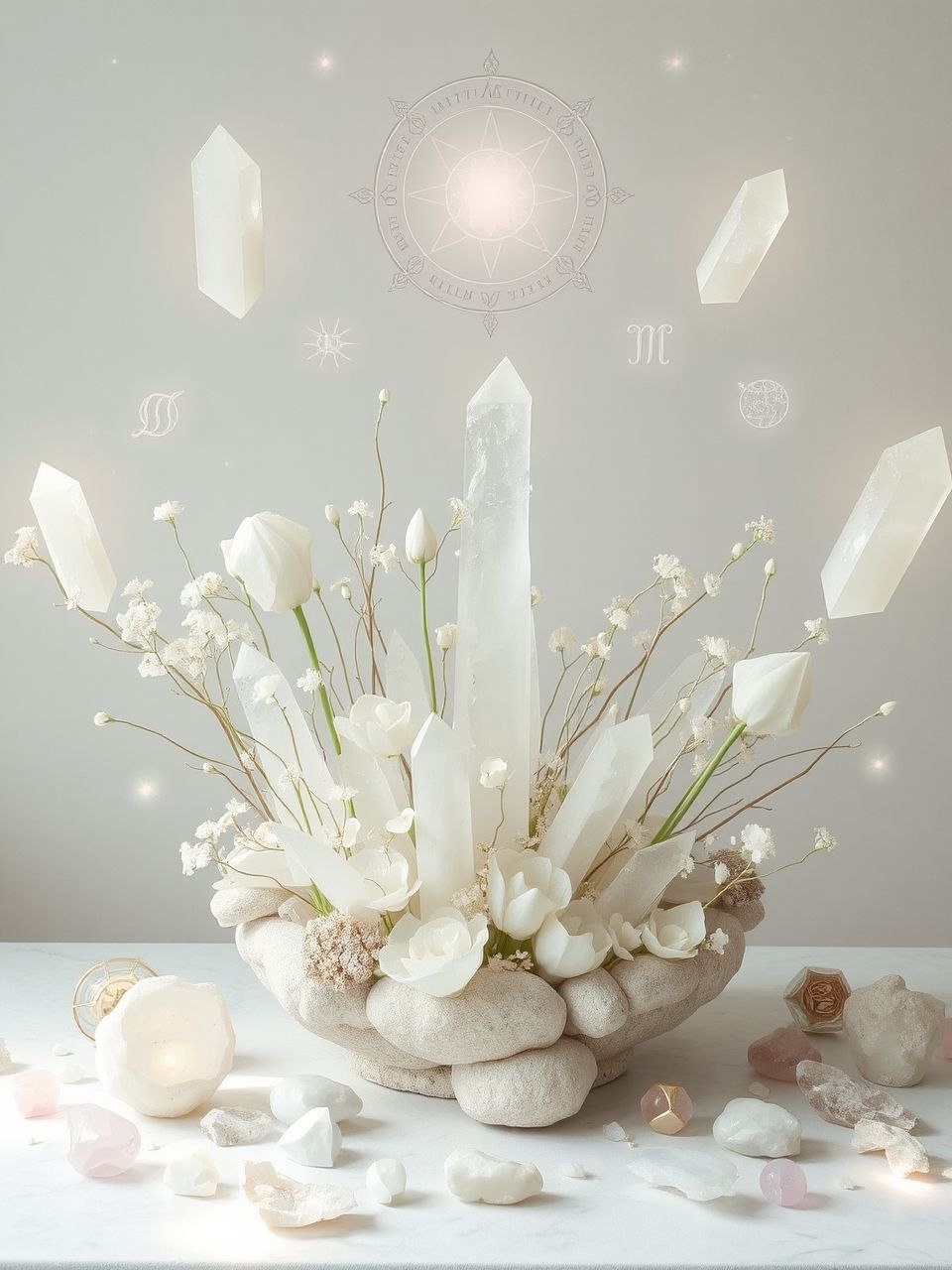 A negatív tér kiemeli a virágok formáját és jelentését.