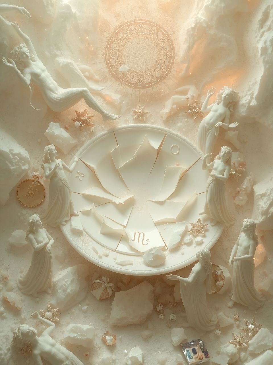 A törött porcelán az élet sebeit és újjászületést jelképezi.