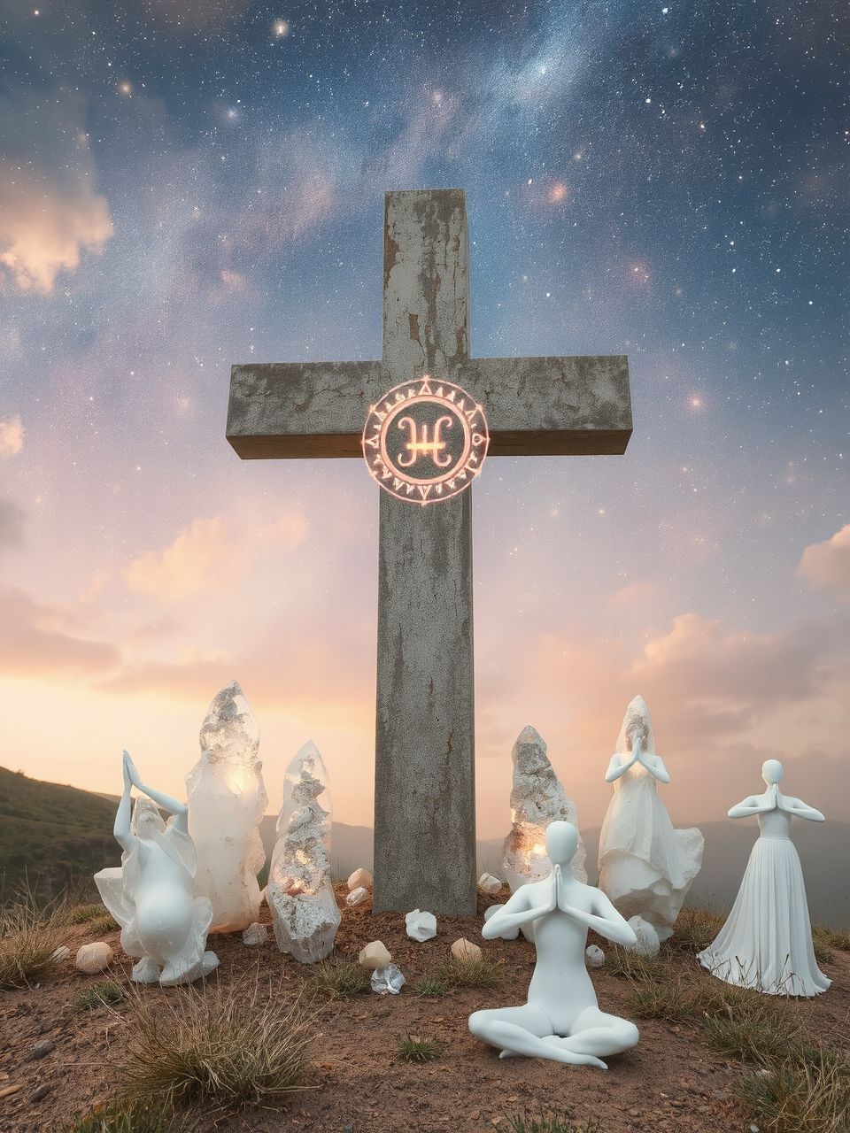 A kereszt elhelyezkedése a spiritualitás szimbolikáját tükrözi.
