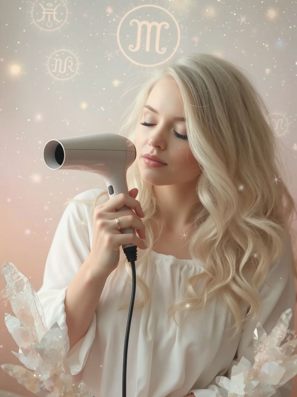 A hajszárító a pillanatnyi szépség és idő sürgősségét jelképezi.