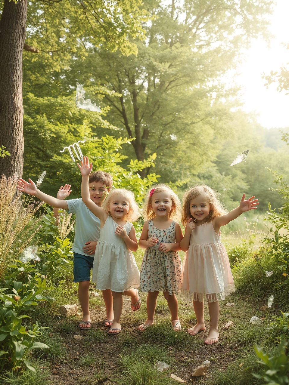 Kertben felfedező játékok, fák alatt titkos bújócskák.