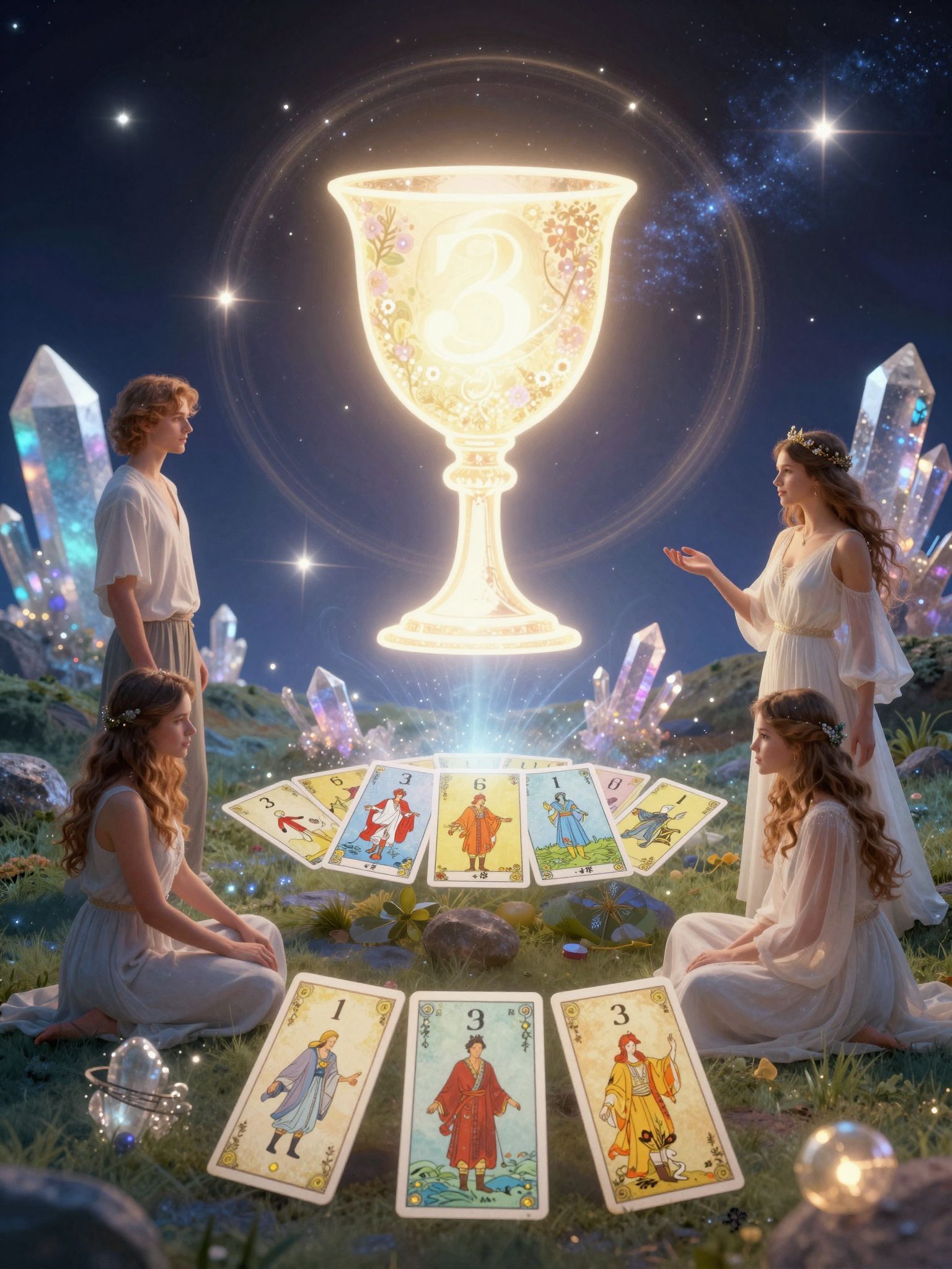 A kelyhek érzelmi mélységeket és intuíciót szimbolizálnak.