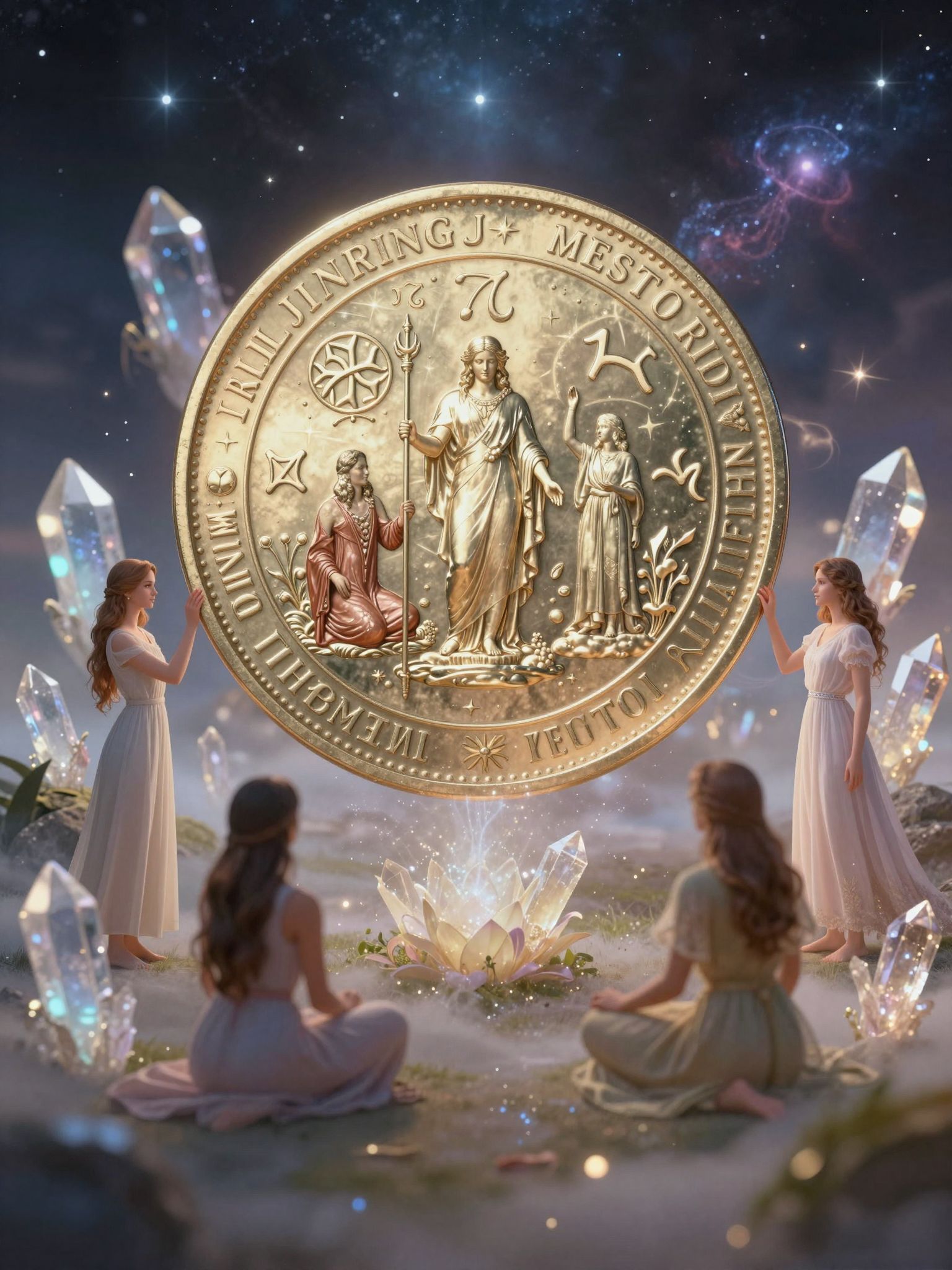 Az érmék a földi gazdagság és anyagi fejlődés szimbólumai.